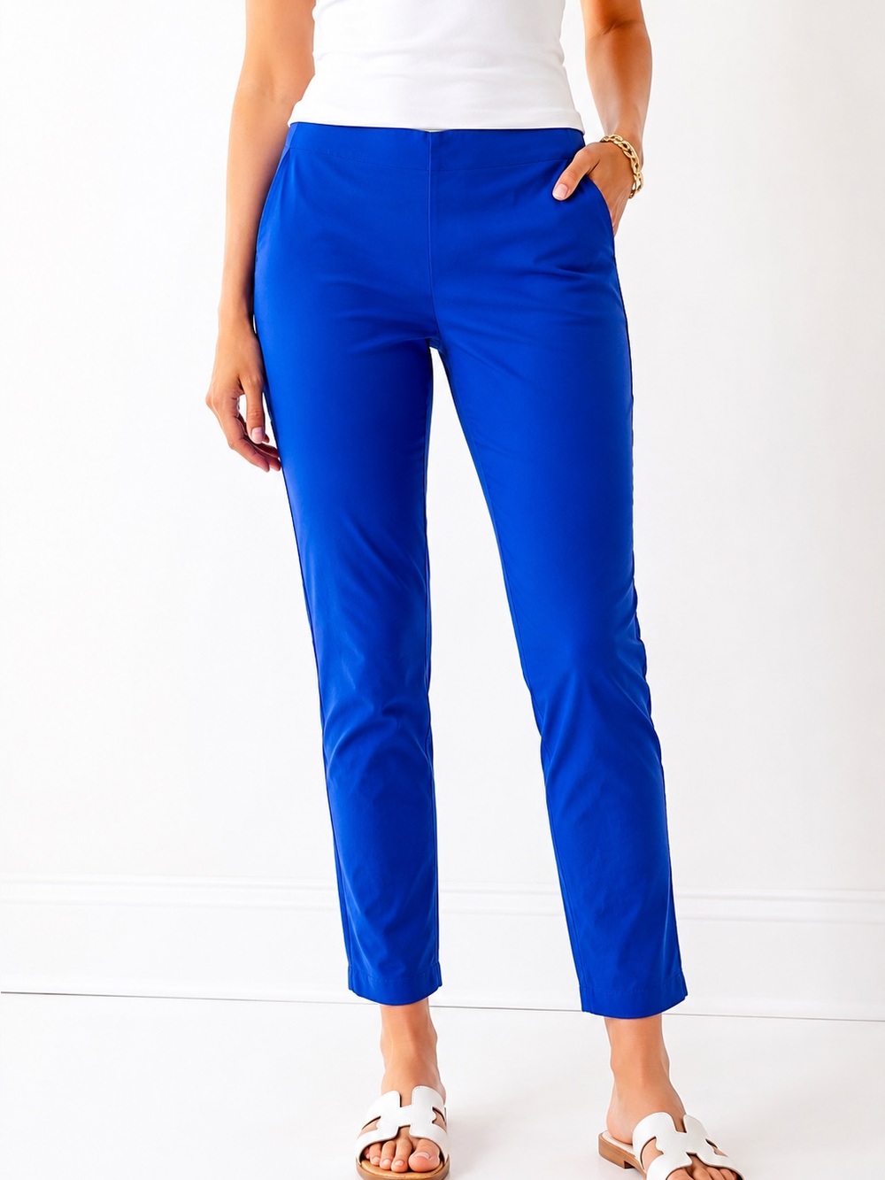 Gretchen Scott Gripeless Pull On Ankle Pants Cobalt Blue Large Preppy Resort